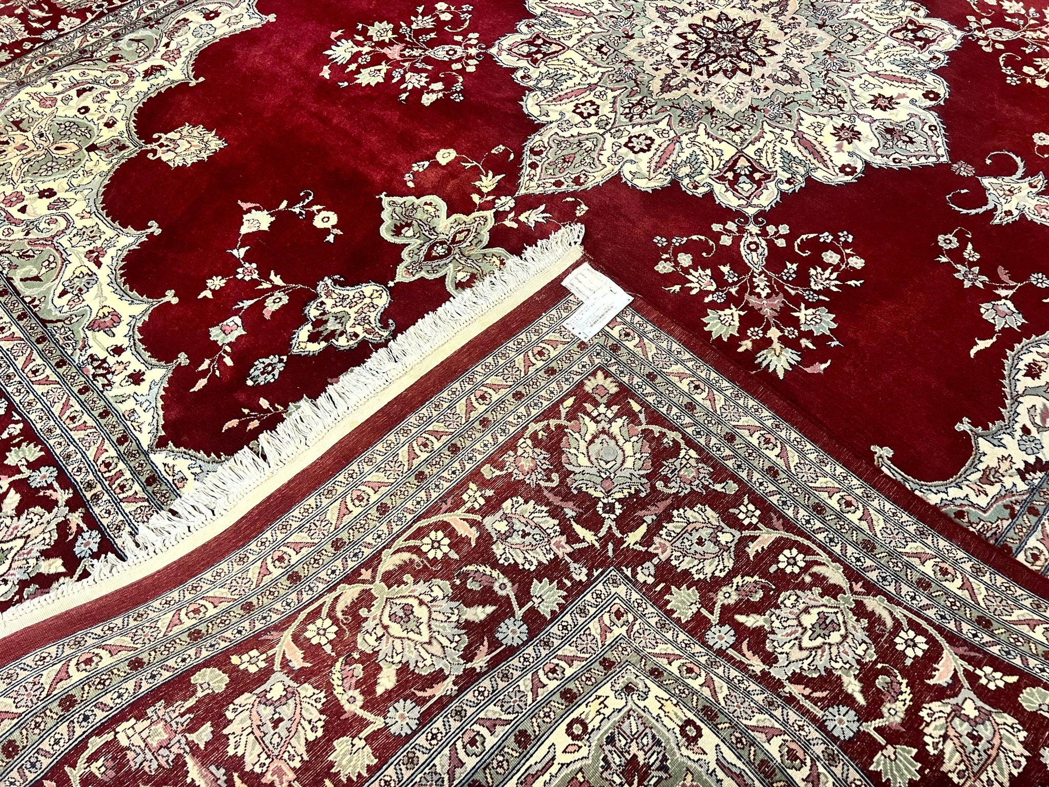 Pak Persian Rug 9x12, Handmade Vintage Traditional Wool Carpet, Floral Medallion, Dark Red Ivory/Cream, Fine 250 KPSI by Jewel Rugs