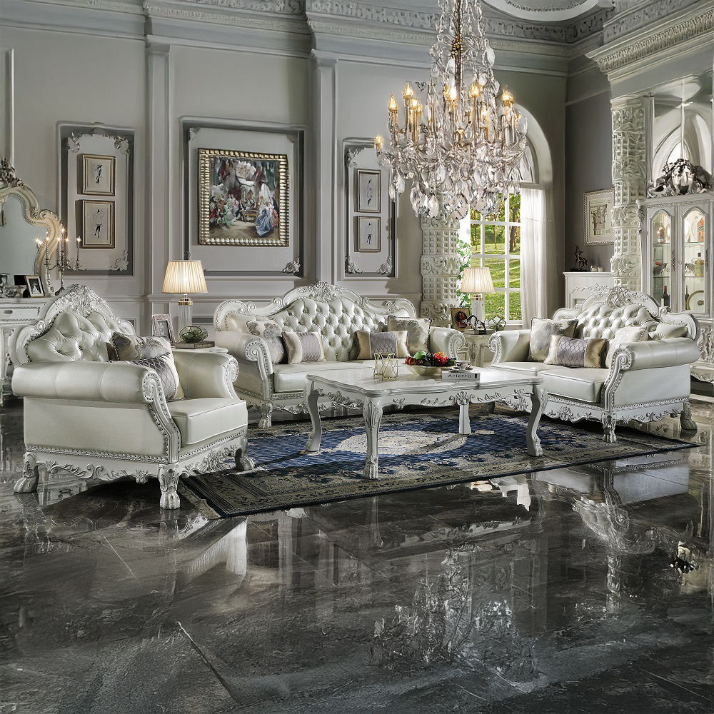 Dresden - Loveseat With 3 Pillows - Synthetic Leather & Bone White by Unique Piece Furniture
