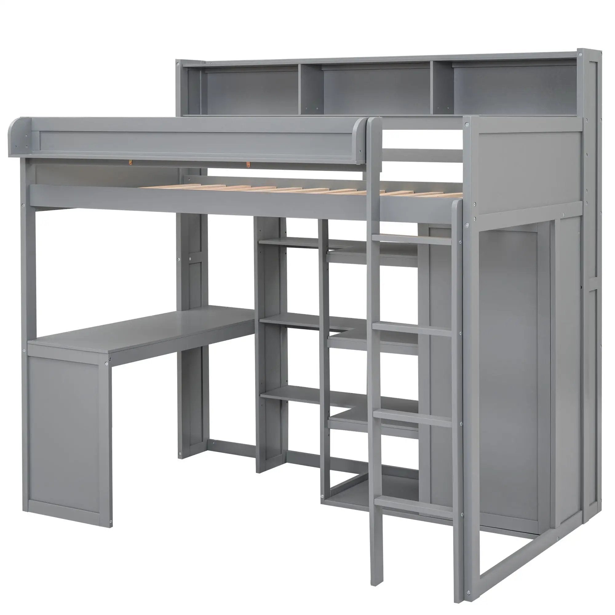 Loft Bed With Built In Desk, Storage Shelves, And Wardrobe by Unique Piece Furniture