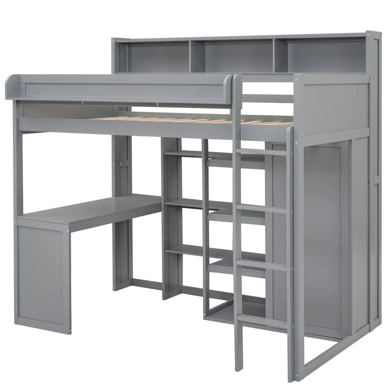 Loft Bed With Built In Desk, Storage Shelves, And Wardrobe by HouseOfZazla
