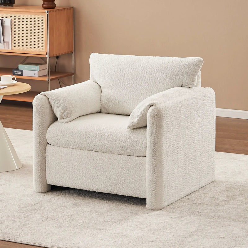 Fixed Modern Accent Chair Single Seater Plush Chenille Lounge Chair With High Resilience Cushion - Ivory White by Unique Piece Furniture