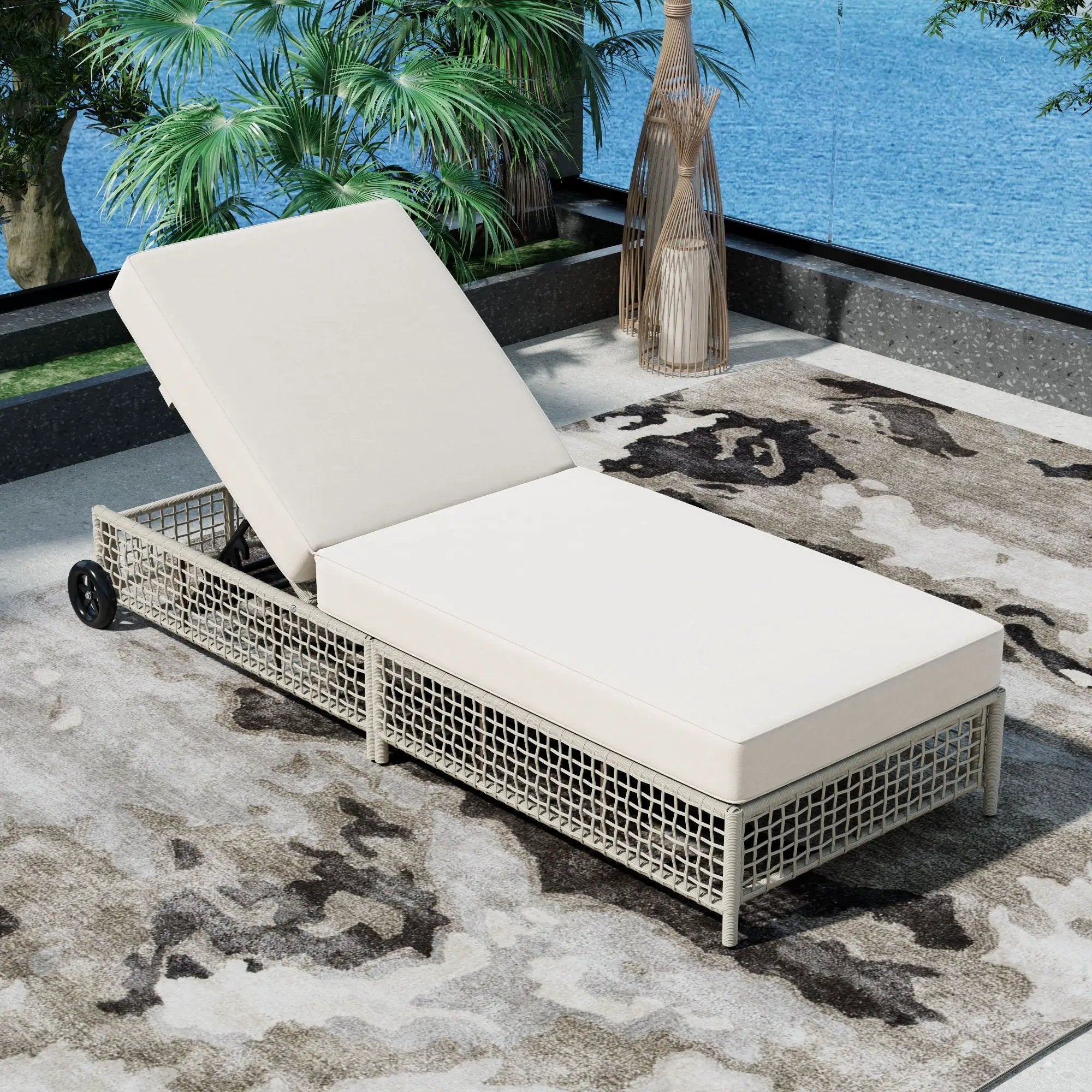 Outdoor Lounge Chair With 5 Position Backrest With Cushion And Wheels by Unique Piece Furniture