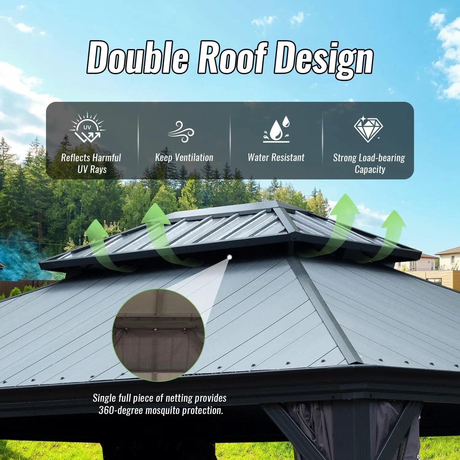 12'x20' Hardtop Gazebo with Resin Roof, Curtains, and Mosquito Netting by HouseOfZazla