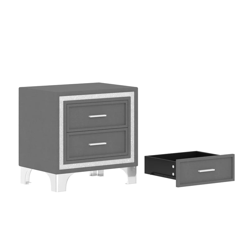 3-Pieces Bedroom Set, Queen Size Upholstered Platform Bed with LED Lights and Two Nightstands - Gray by HouseOfZazla