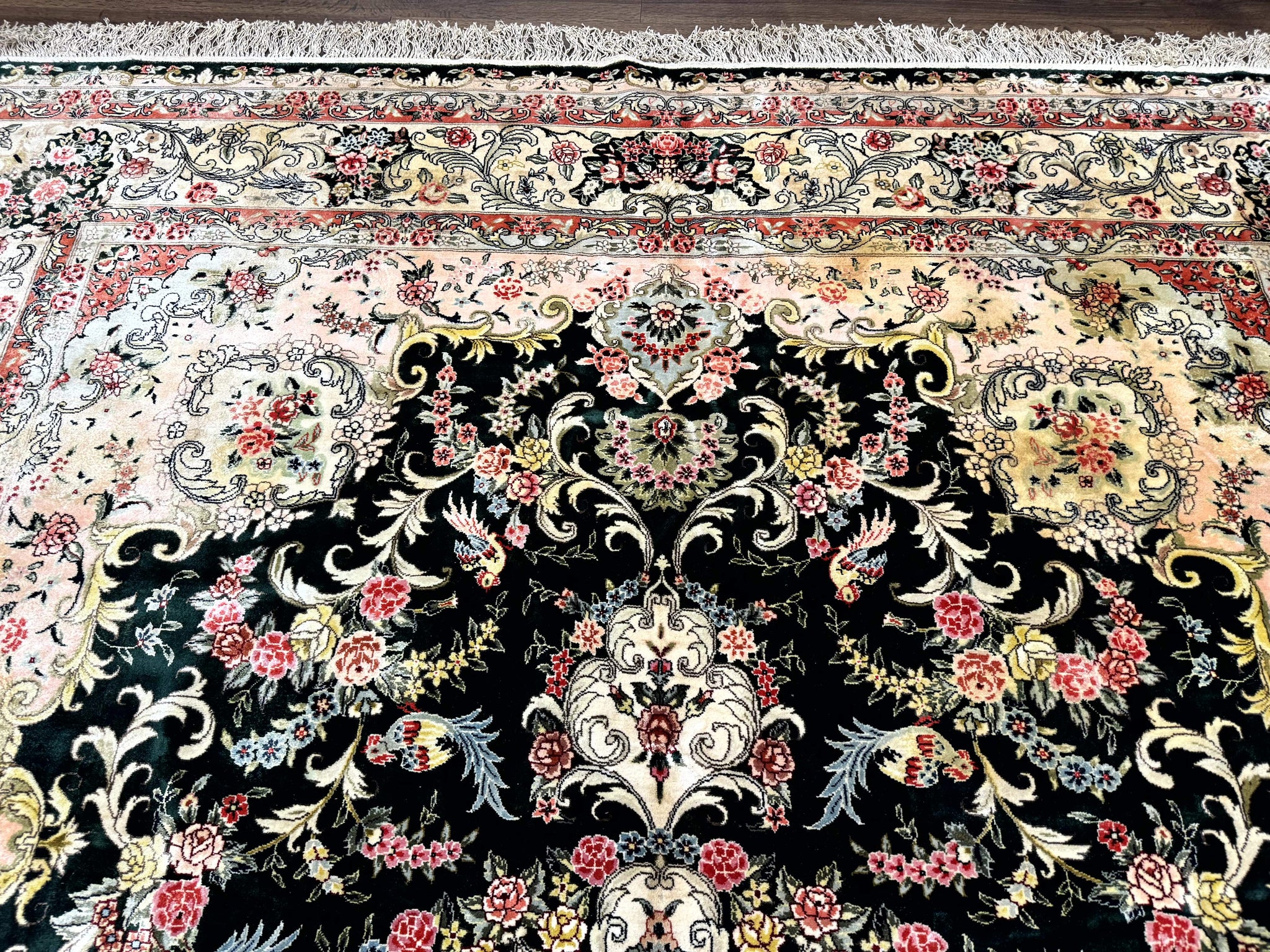 Silk Indian Kashmiri Rug 9x12, Vintage Hand Knotted Carpet by Jewel Rugs