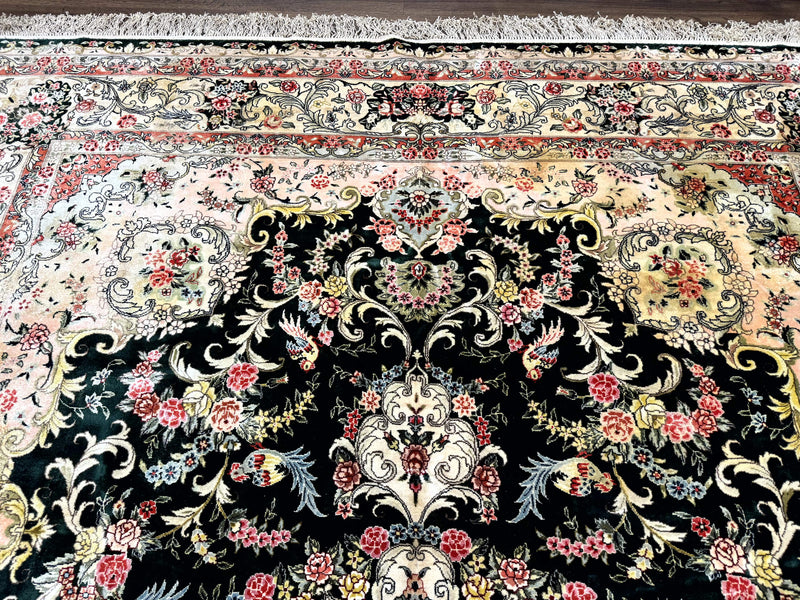 Silk Indian Kashmiri Rug 9x12, Vintage Hand Knotted Carpet by Jewel Rugs