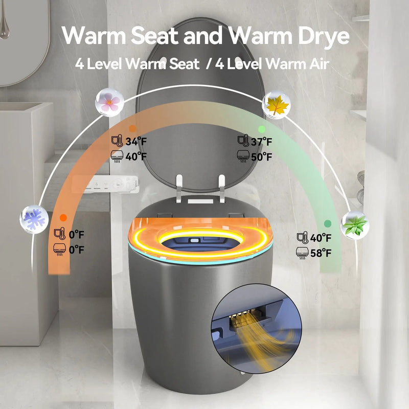 Unique Smart Toile With Built In Bidet, Auto Open / Close Seat, Foot Sensor, LED Display, Night Light, Warm Water & Dryer Ceramic by HouseOfZazla