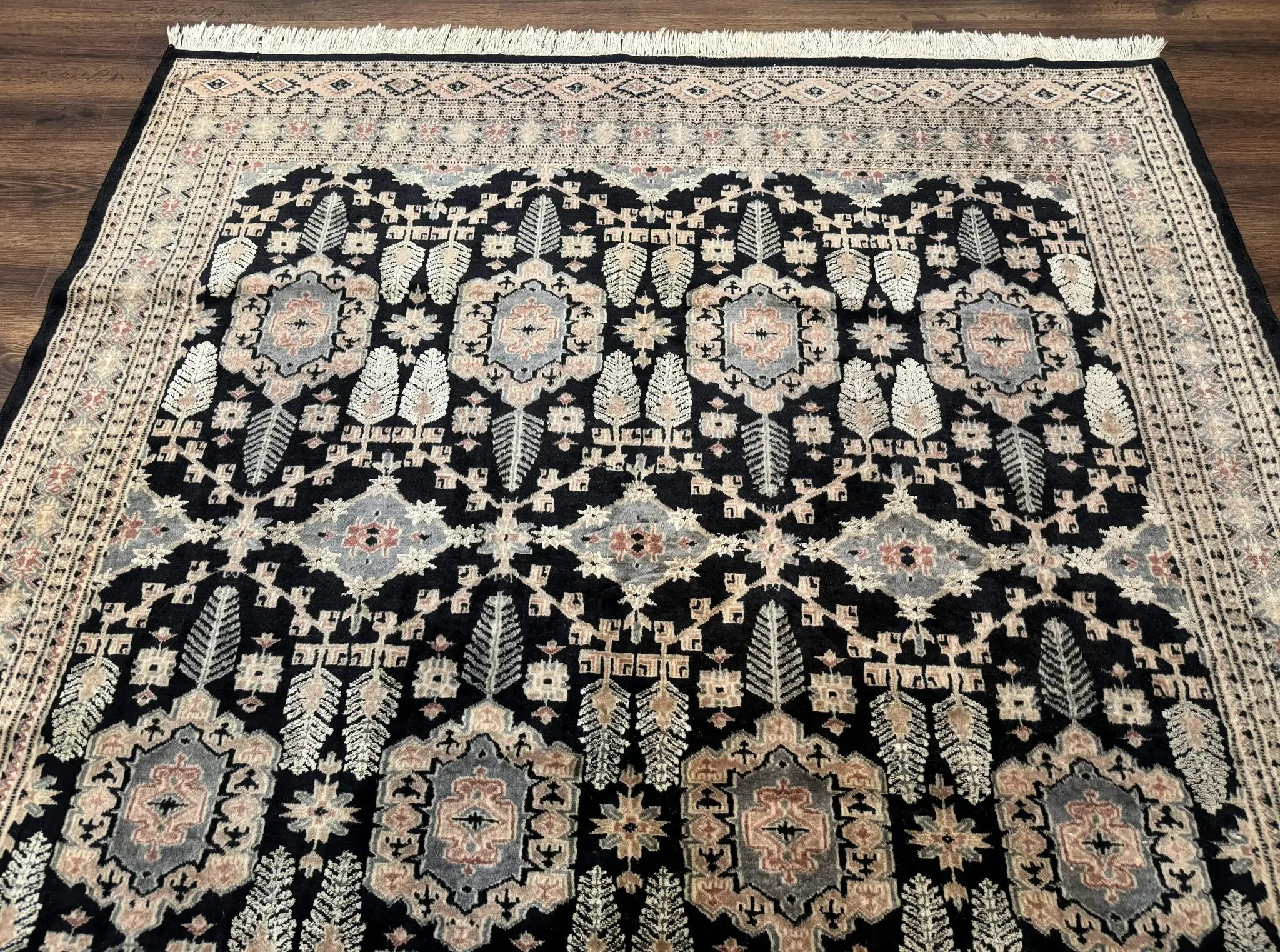 Turkoman Bokhara Rug 6x9, Pakistani Carpet, Black, Hand Knotted by Jewel Rugs