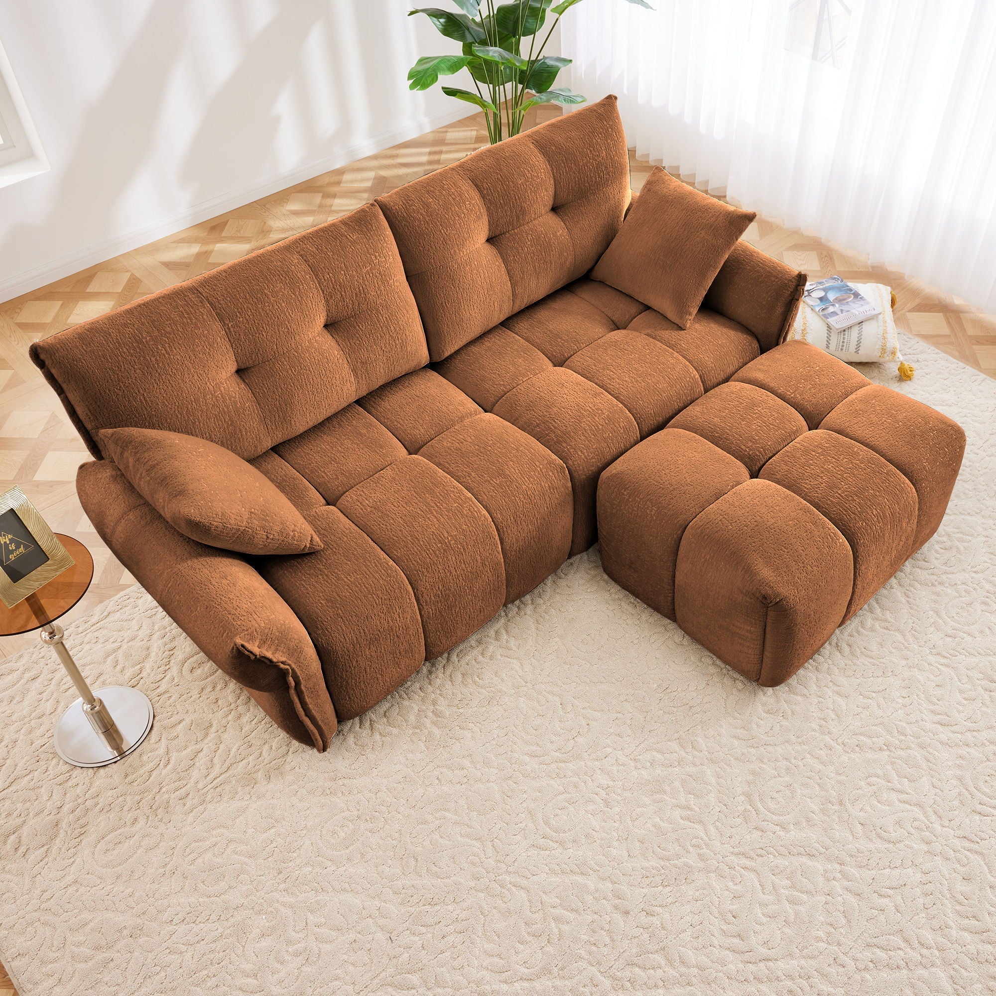 Sofa Set With Ottoman And Pillows, Textured, High Resilience Cushions by HouseOfZazla