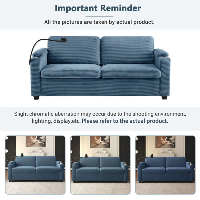 Sleeper Sofa Loveseat Sofa With Full Size Mattress, 2 USB Ports, 2 Cup Holders, 2 Side Pockets And Phone Holder by HouseOfZazla