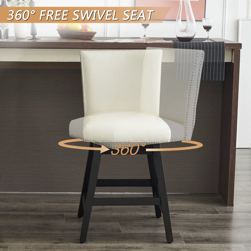 Upholstered Swivel Bar Stools High Back (Set of 2) - Cream White by Unique Piece Furniture