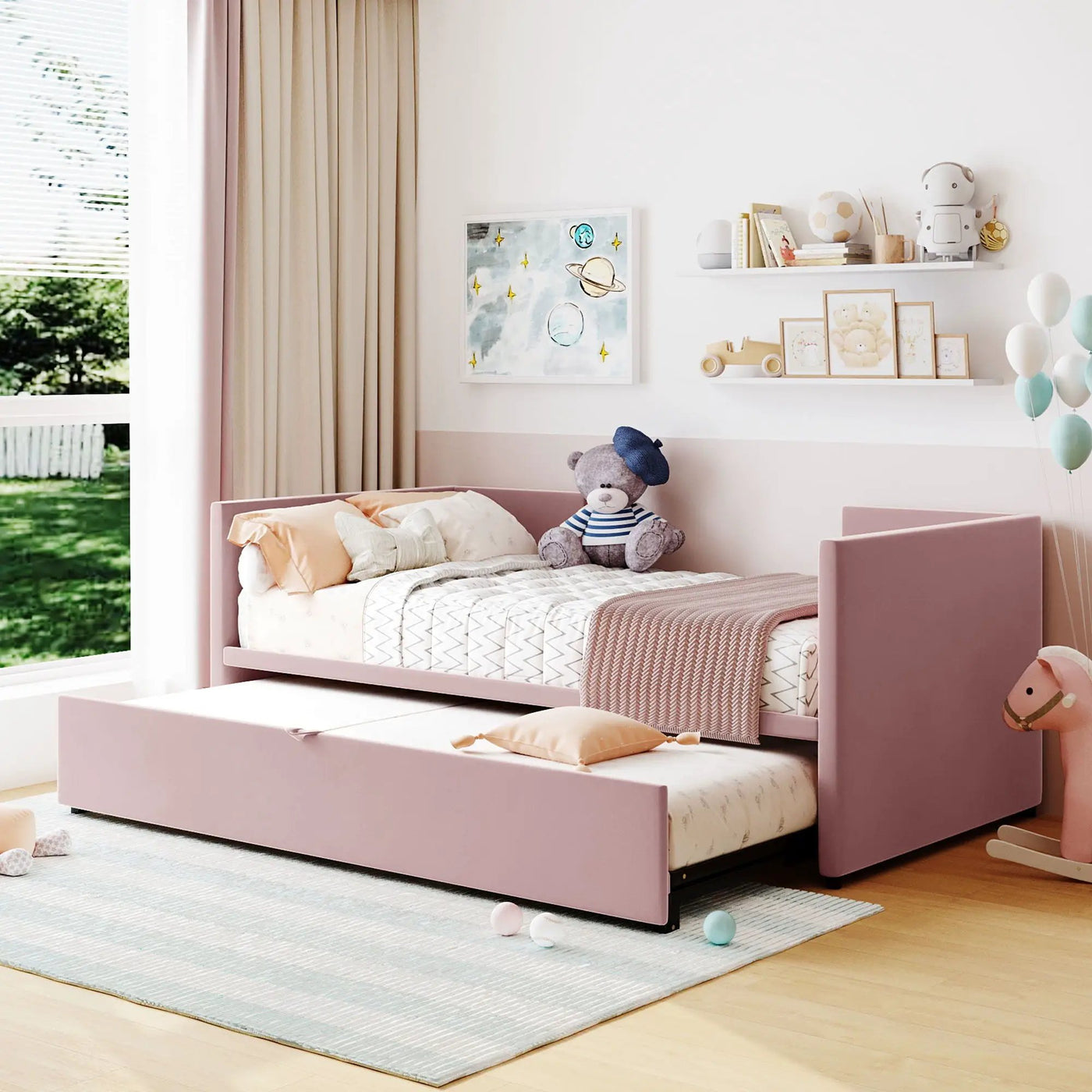 Twin Size Upholstered Daybed With Pop Up Trundle by HouseOfZazla