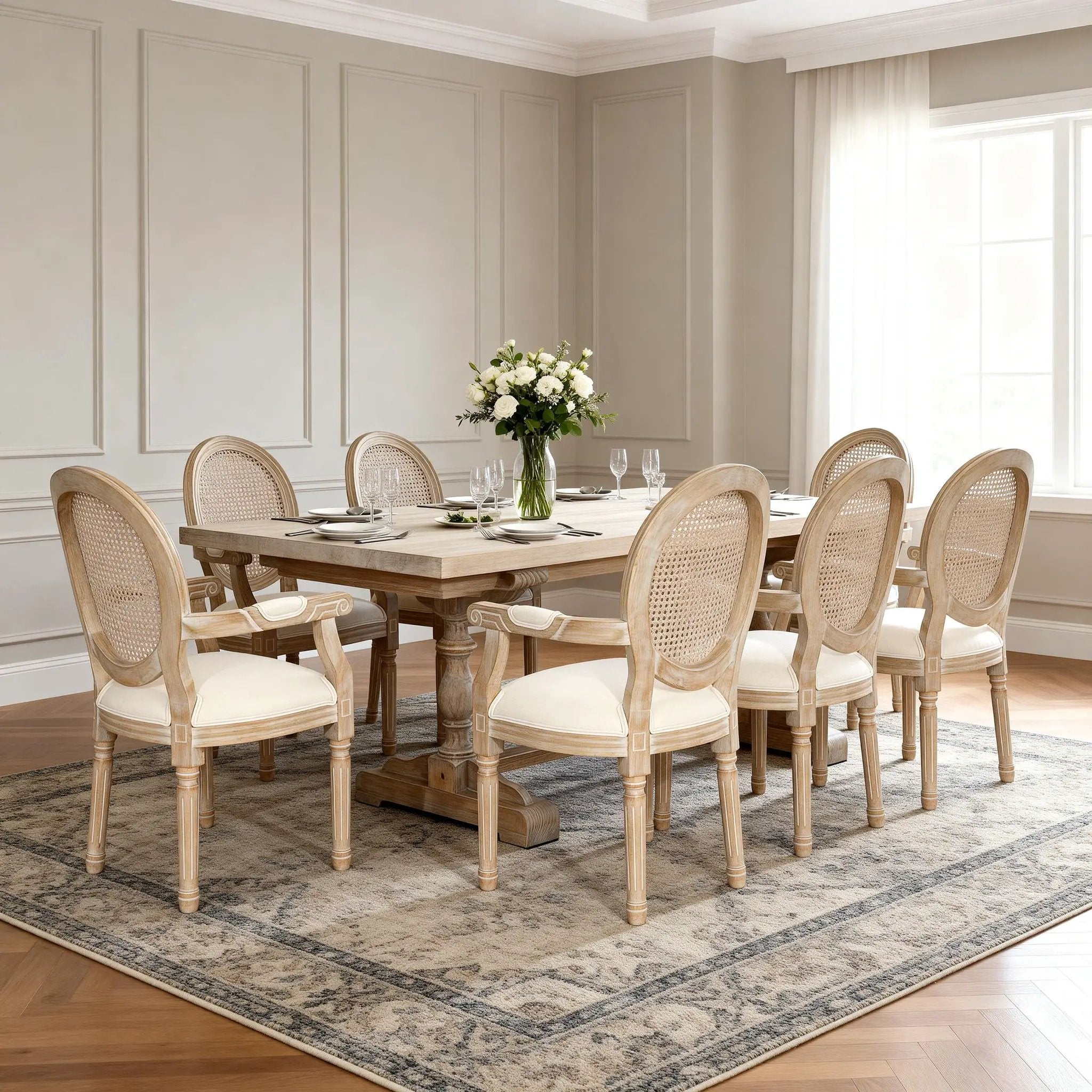 French Vintage Upholstered Fabric Dining Armchair (Set of 2) - Beige by HouseOfZazla