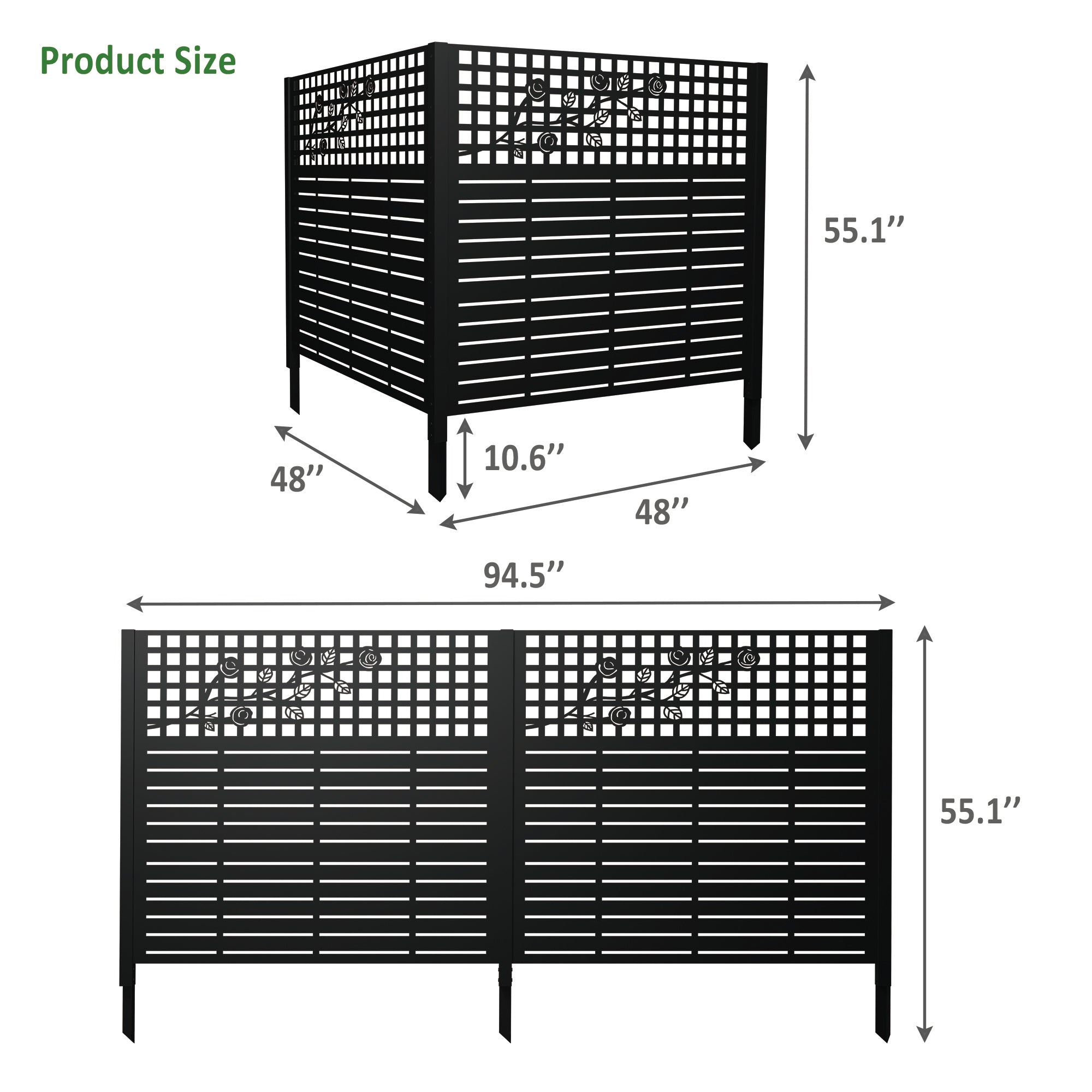 W48" x H47.3" Metal Privacy Screen with Rose Design by HouseOfZazla
