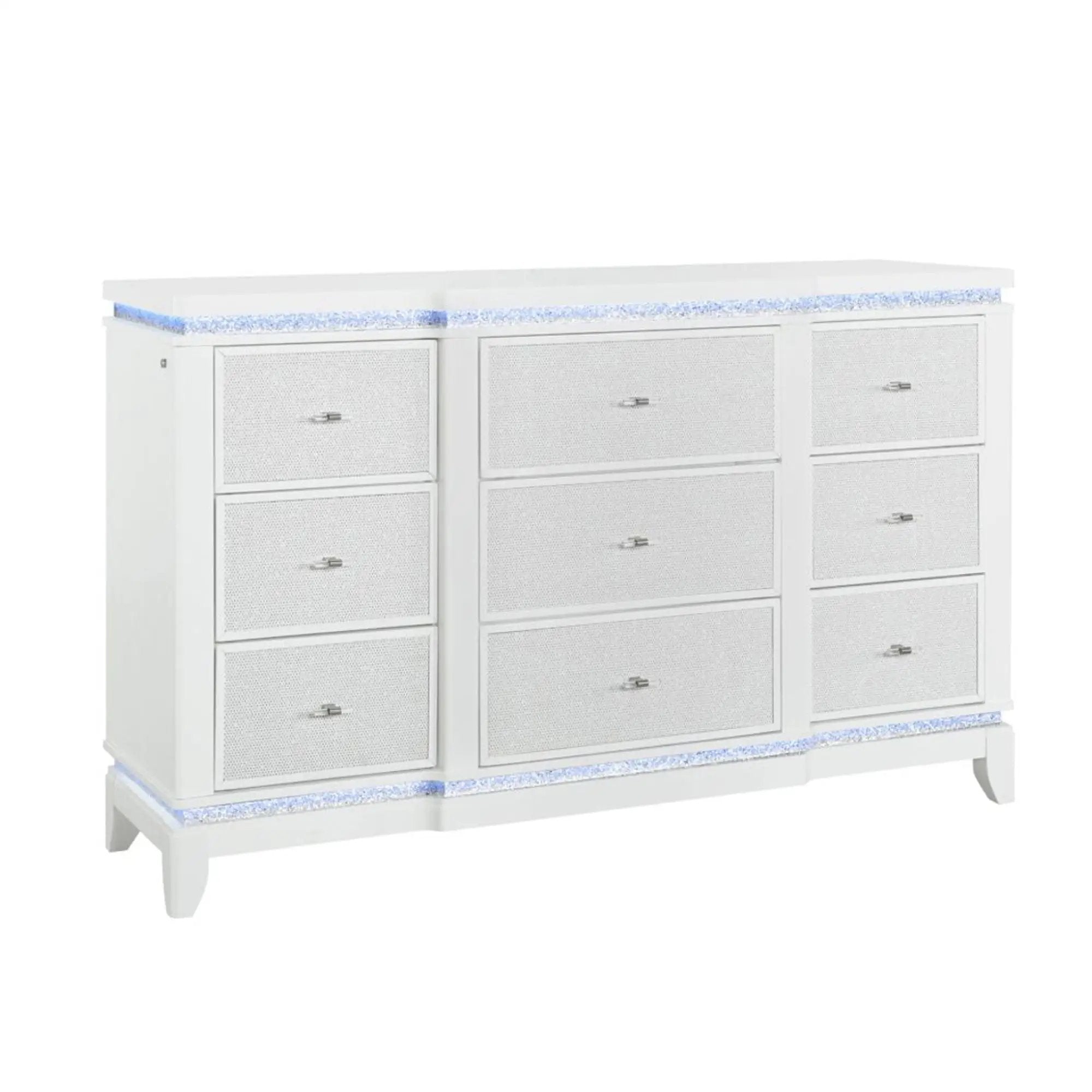 Adalid - Dresser With LED Light And Glittered Drawer Fronts - White by HouseOfZazla