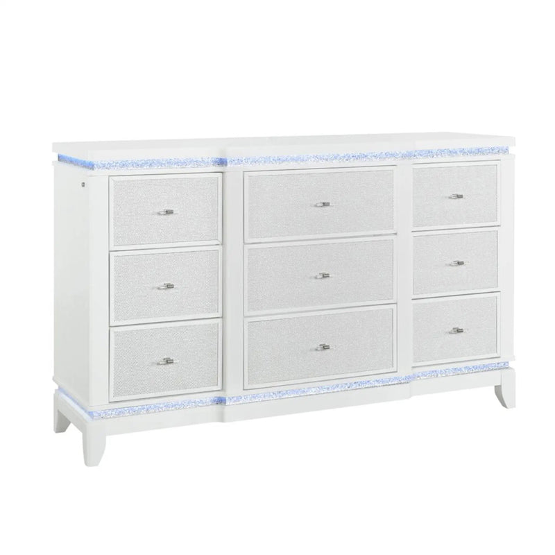 Adalid - Dresser With LED Light And Glittered Drawer Fronts - White by HouseOfZazla
