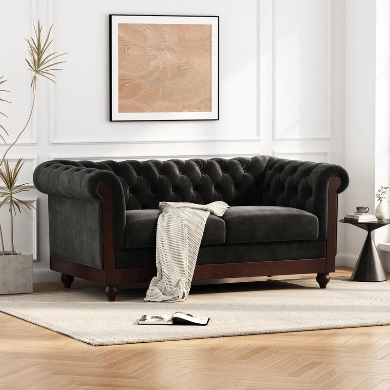 Chesterfield Loveseat Sofa, 2 Person Rolled Arm Upholstered Couch by HouseOfZazla