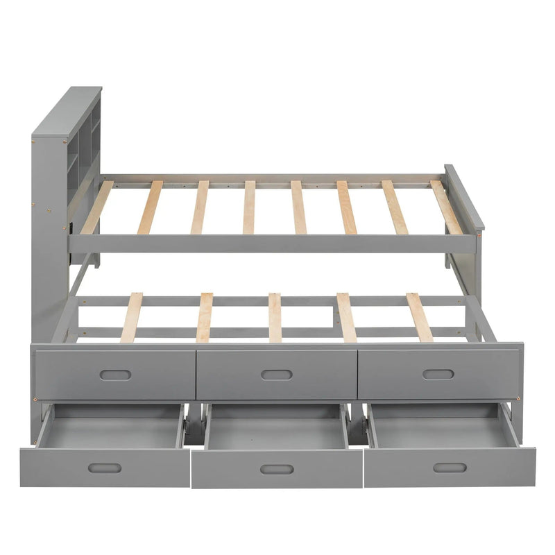 Platform Bed With Storage Headboard, USB, Trundle And 3 Drawers