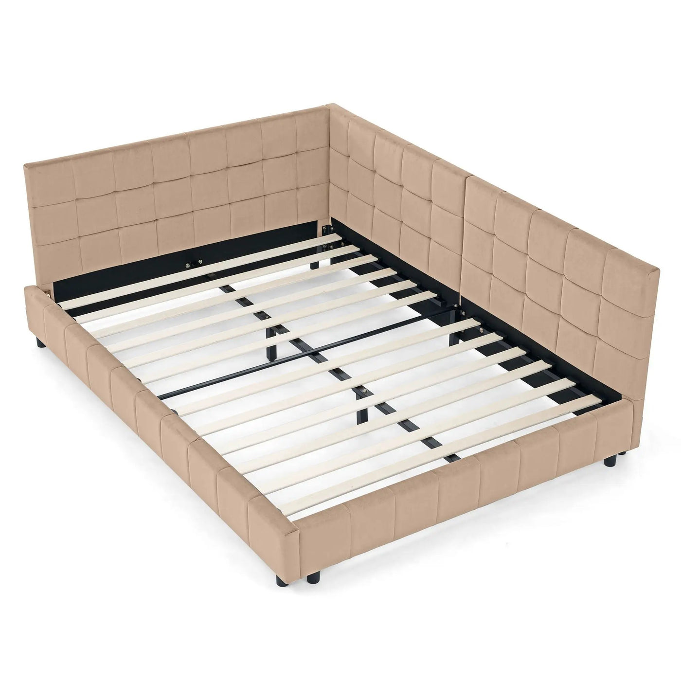 Mid-Century Storage Upholstered Tufted Bed Frame With Backrest And Armrests by Unique Piece Furniture
