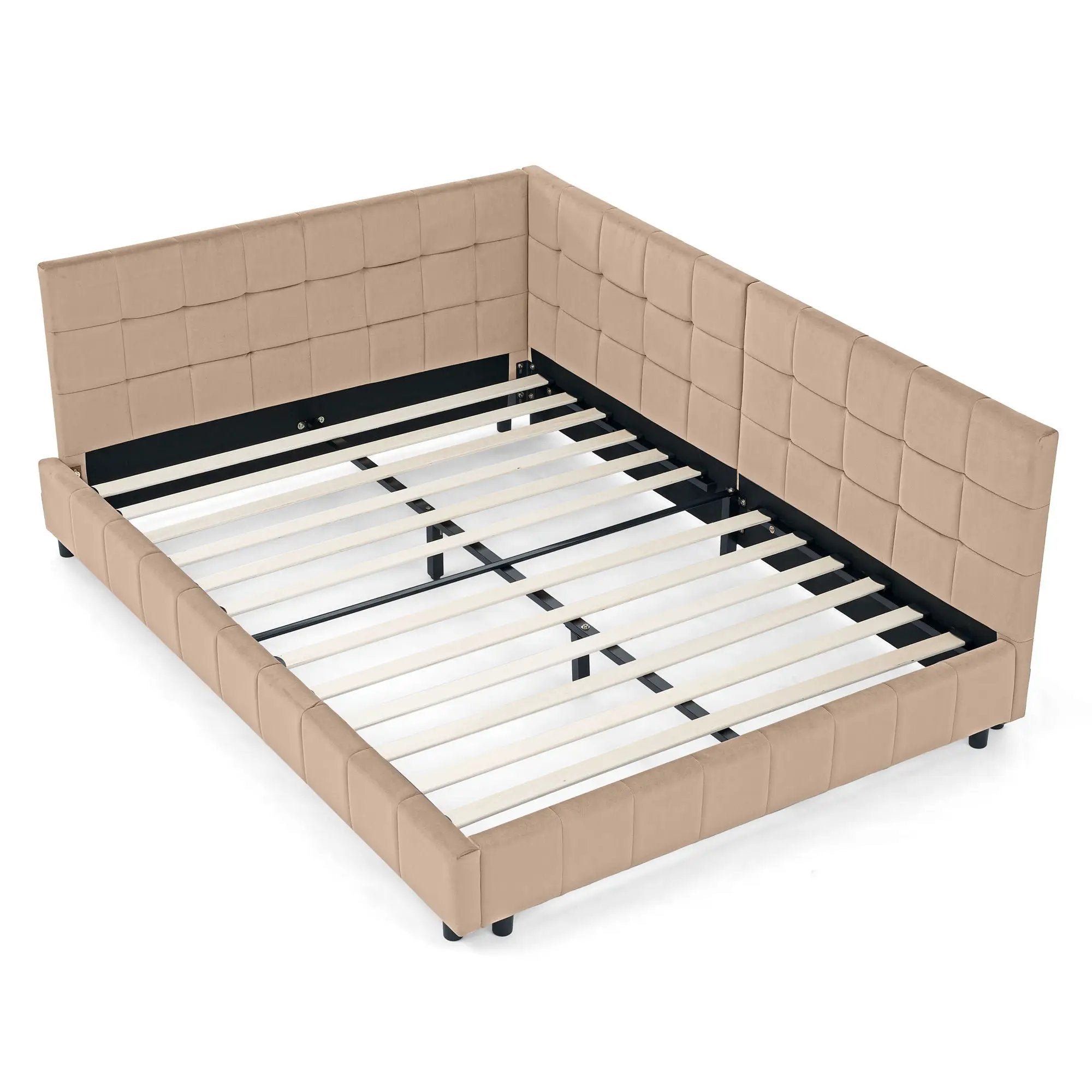 Mid-Century Storage Upholstered Tufted Bed Frame With Backrest And Armrests by HouseOfZazla