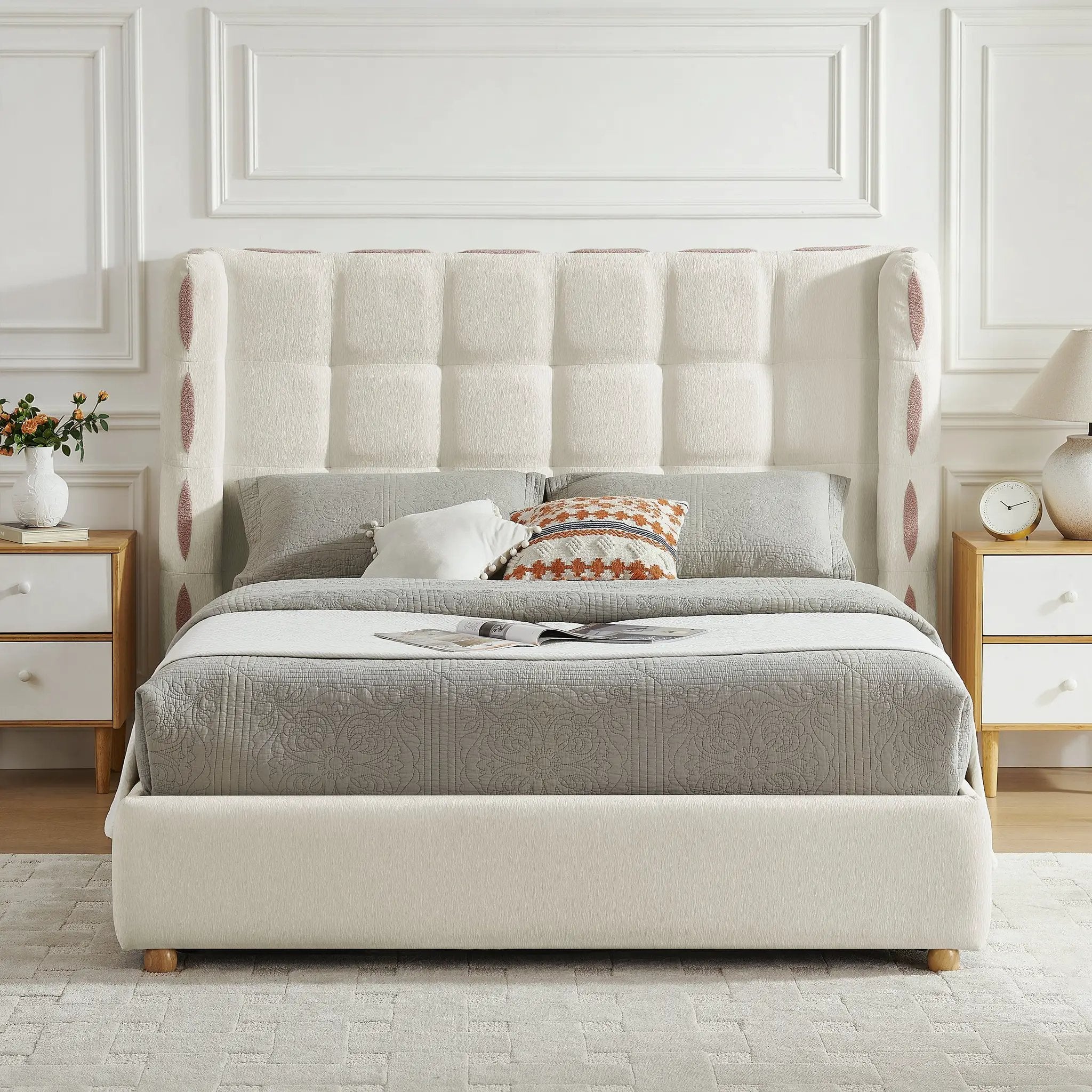 Queen Size Removable Chenille Wingback Upholstered Waffle Bed by HouseOfZazla