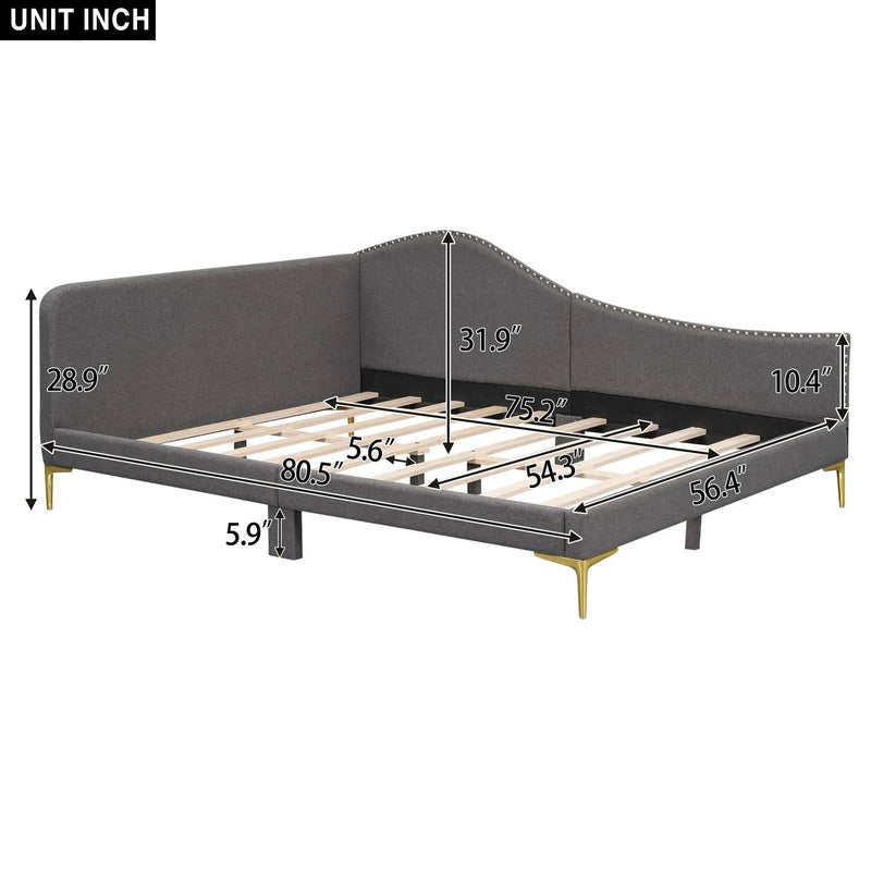 Upholstered Daybed With Headboard And Armrest, Support Legs by HouseOfZazla