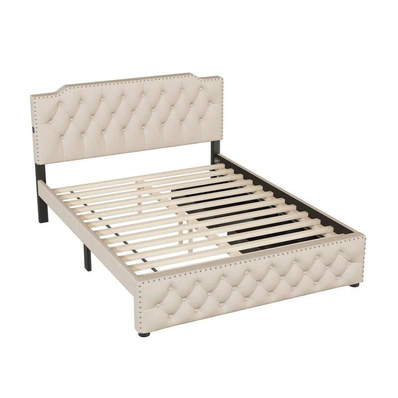 Upholstered Platform Bed With 2 Drawers And 2 Sets Of USB Ports On Each Side, Fabric by HouseOfZazla