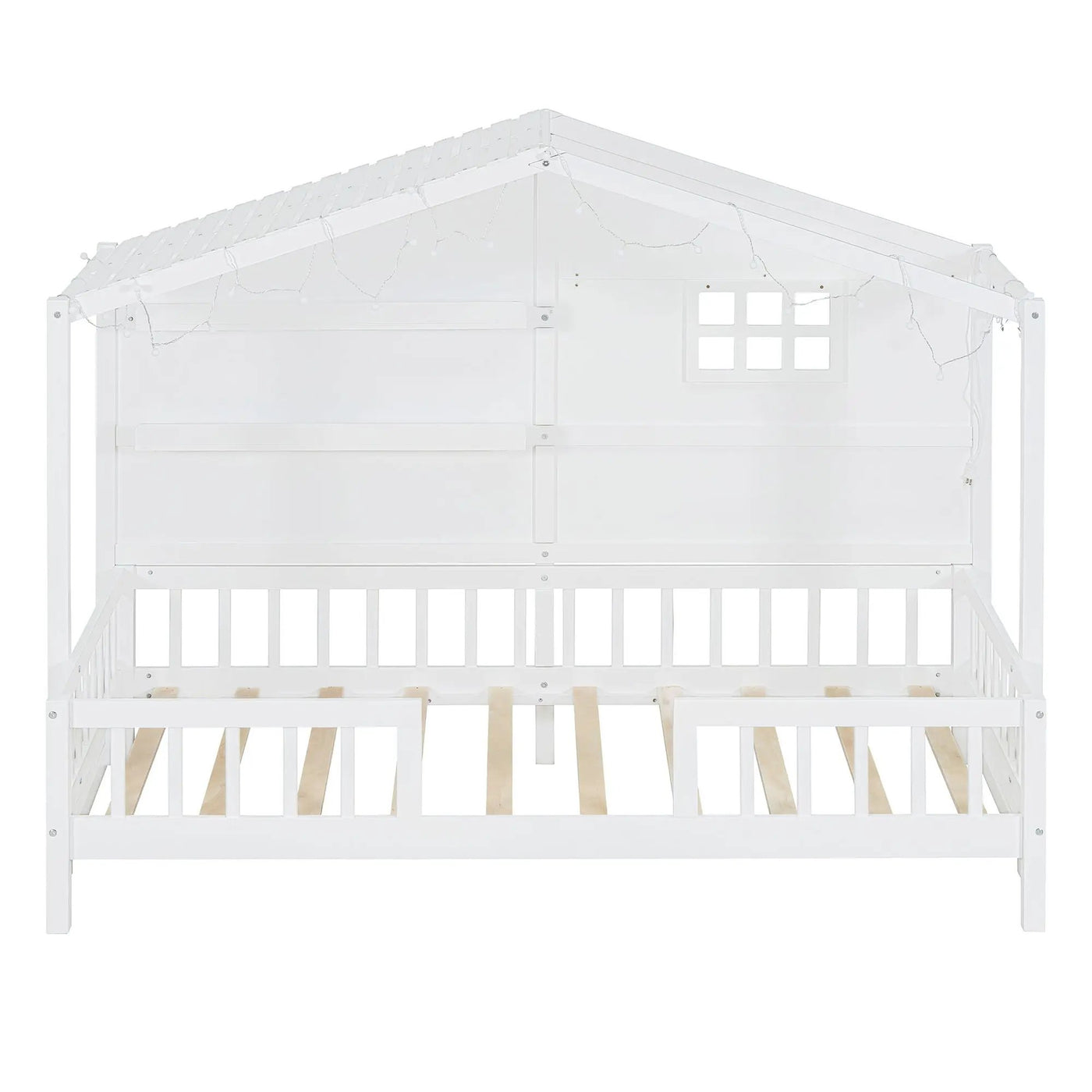 House Bed With Shelves, Window And Sparkling Light Strip On The Roof by Unique Piece Furniture