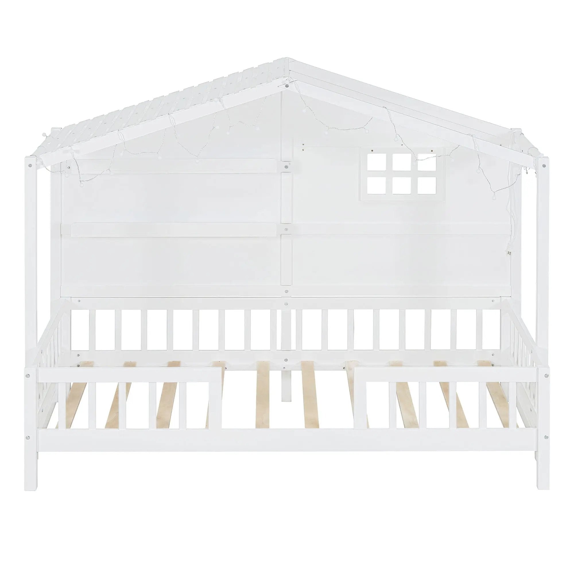 House Bed With Shelves, Window And Sparkling Light Strip On The Roof by Unique Piece Furniture