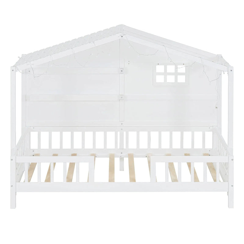 House Bed With Shelves, Window And Sparkling Light Strip On The Roof by HouseOfZazla