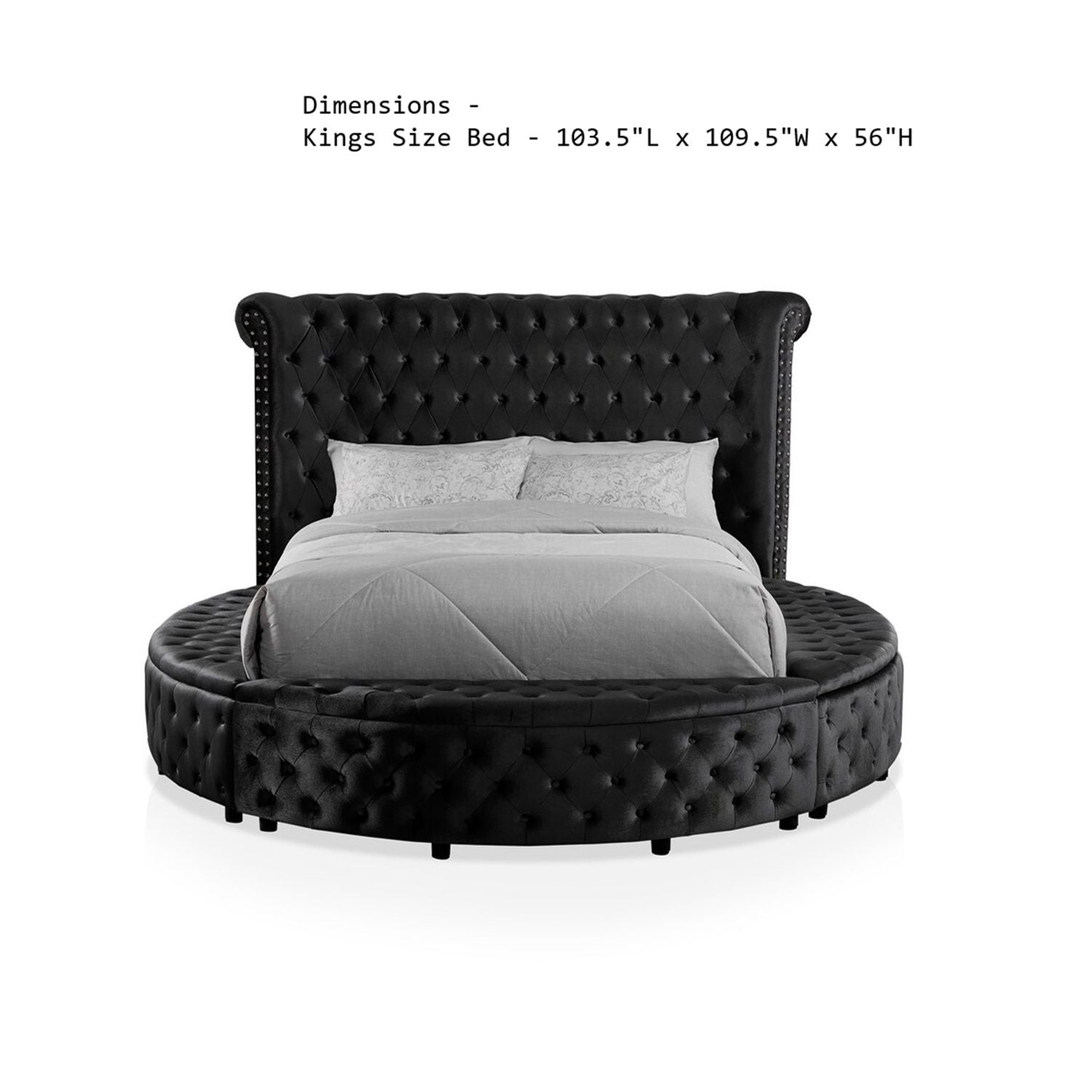 Glam Button Tufted Wingback Round Bed With Storage And USB Ports by Unique Piece Furniture
