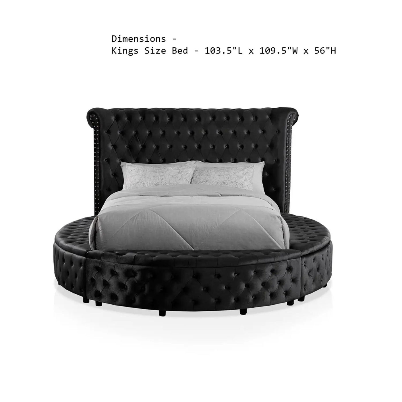 Glam Button Tufted Wingback Round Bed With Storage And USB Ports by HouseOfZazla