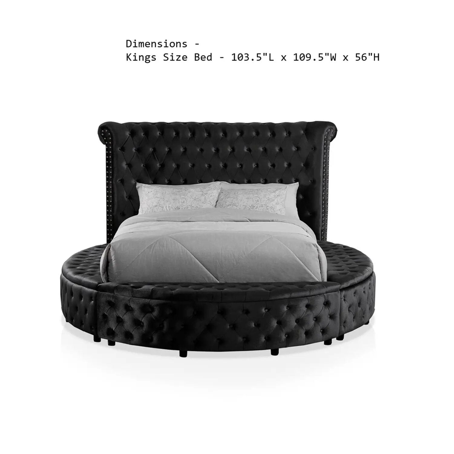 Glam Button Tufted Wingback Round Bed With Storage And USB Ports by HouseOfZazla