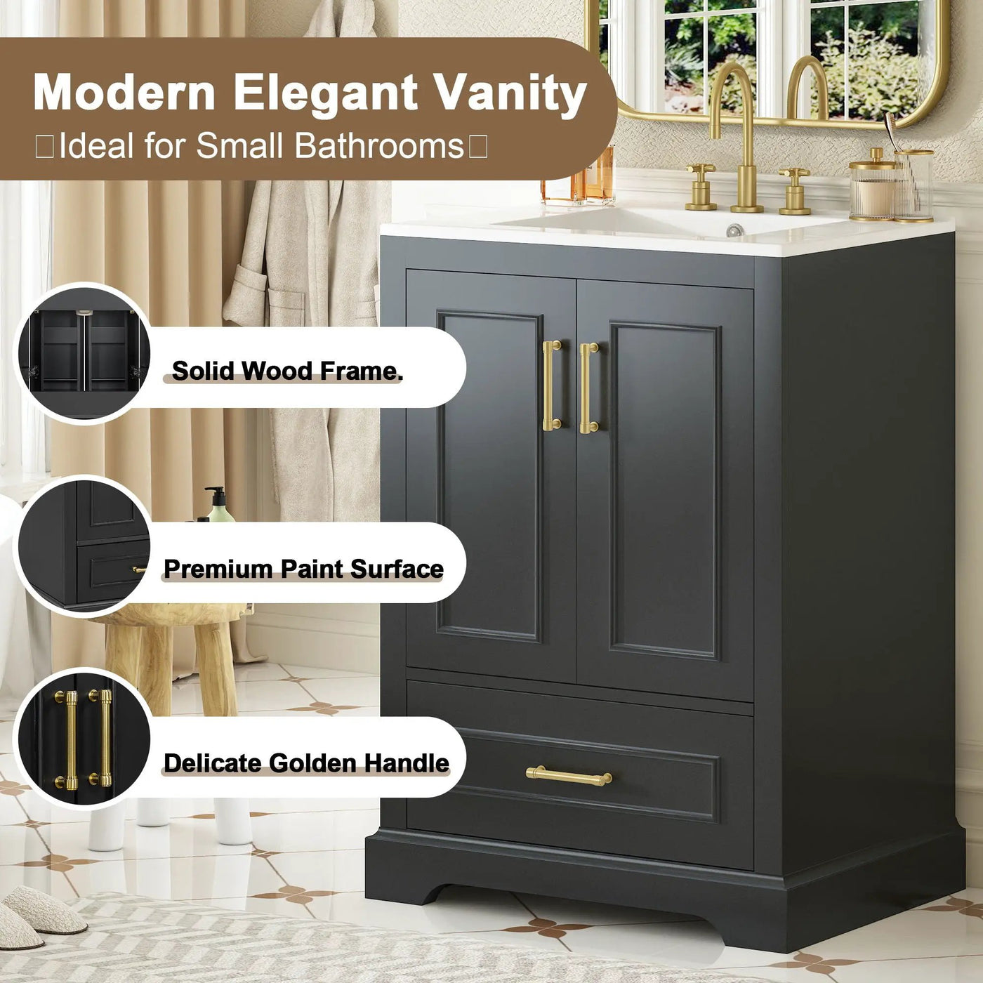 Bathroom Vanity With Sink, 1 Divided Drawer And 2 Soft Close Doors With Double Shelf by Unique Piece Furniture