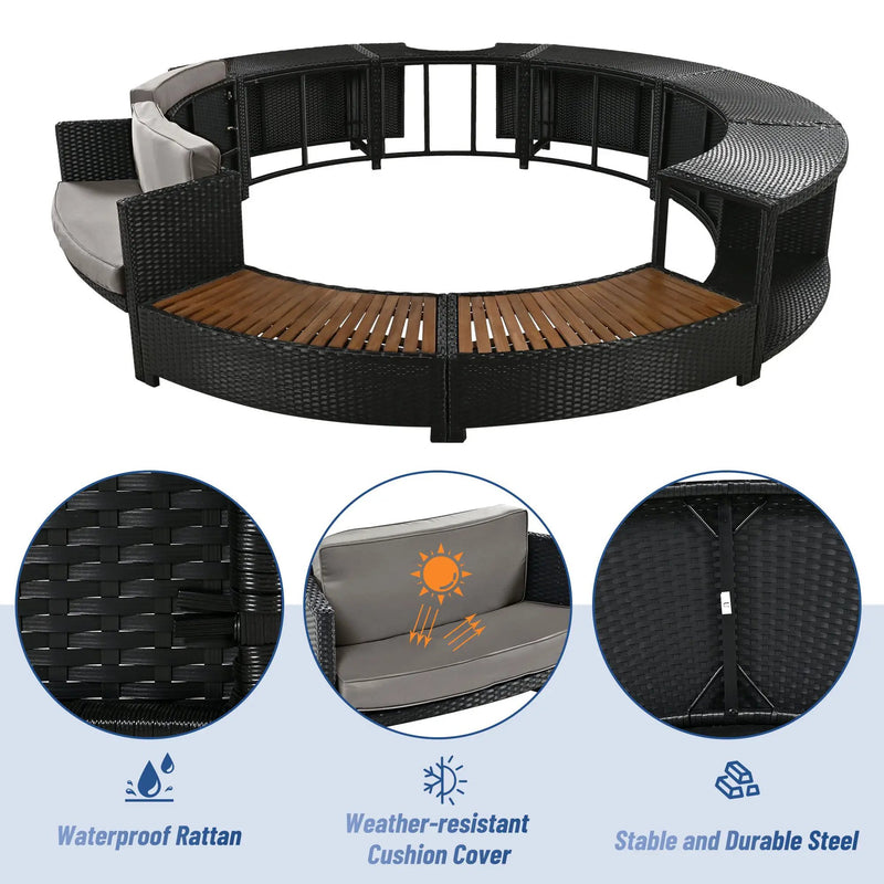 Spa Surround Spa Frame Patio Rattan Sofa Set With Storage Spaces, Mini Sofa And Comfortable Cushion For Patio, Backyard by Unique Piece Furniture