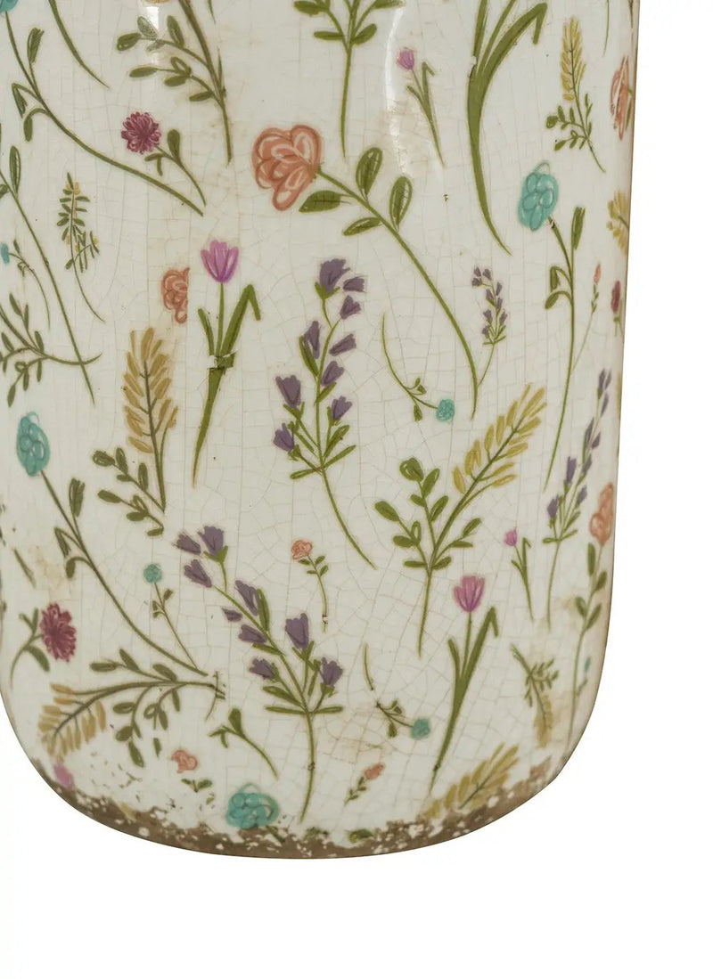 D5.3x10.6' Ceramic Cylinder Vase with Multi-Colored Floral Motifs by HouseOfZazla