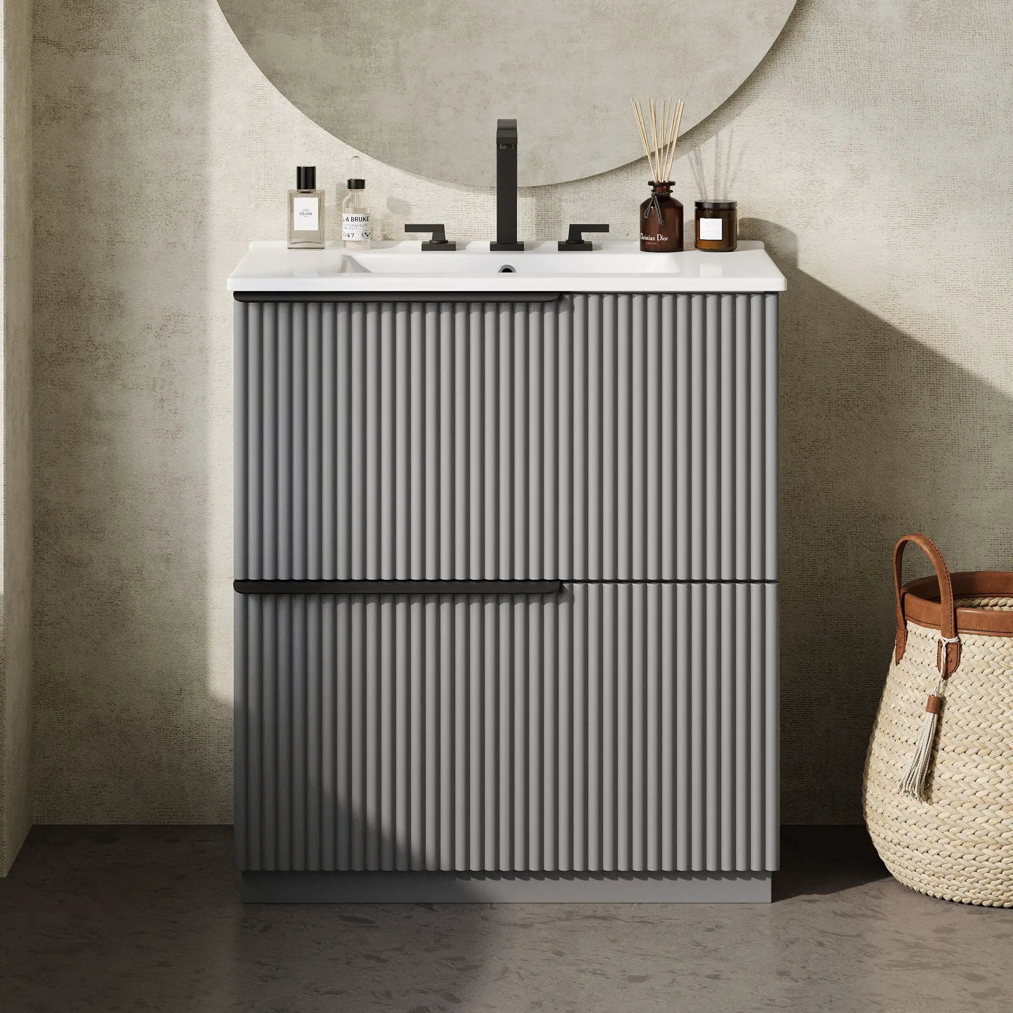 Fluted Bathroom Vanity With Ceramic Sink, Freestanding Cabinet by HouseOfZazla