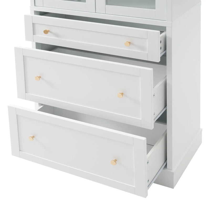 Freestanding Tall Bathroom Cabinet With Adjustable Shelves, Drawers, Soft Close Glass Doors by HouseOfZazla