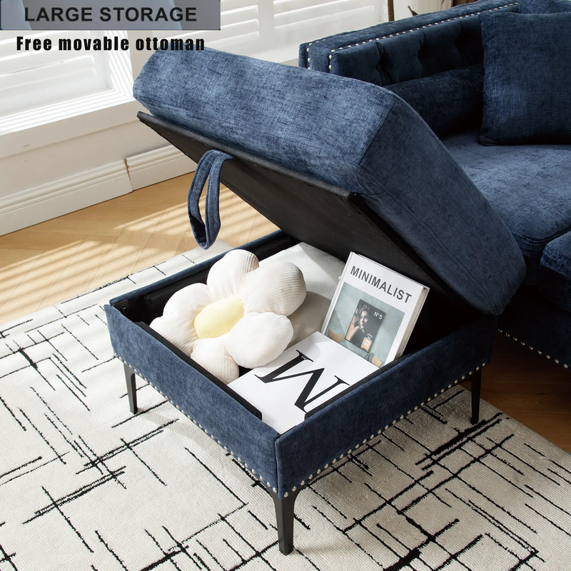 L Shaped Sectional Convertible Sofa with Storage Ottoman and Modern Tufted style by BLAKHOM
