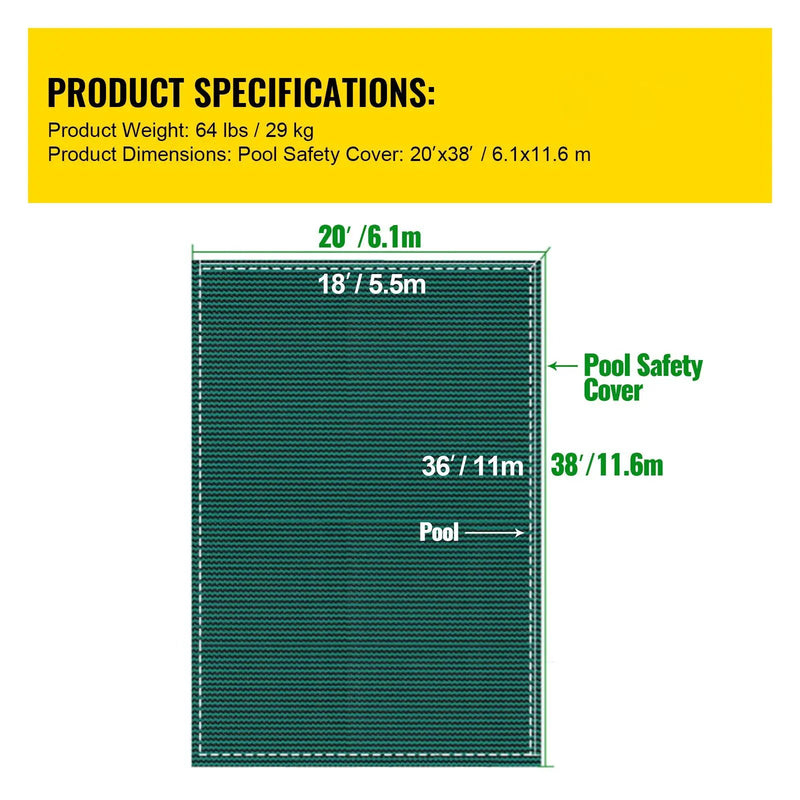 Pool Safety Cover Fits 20 x 38 ft Rectangle Inground Pools by HouseOfZazla