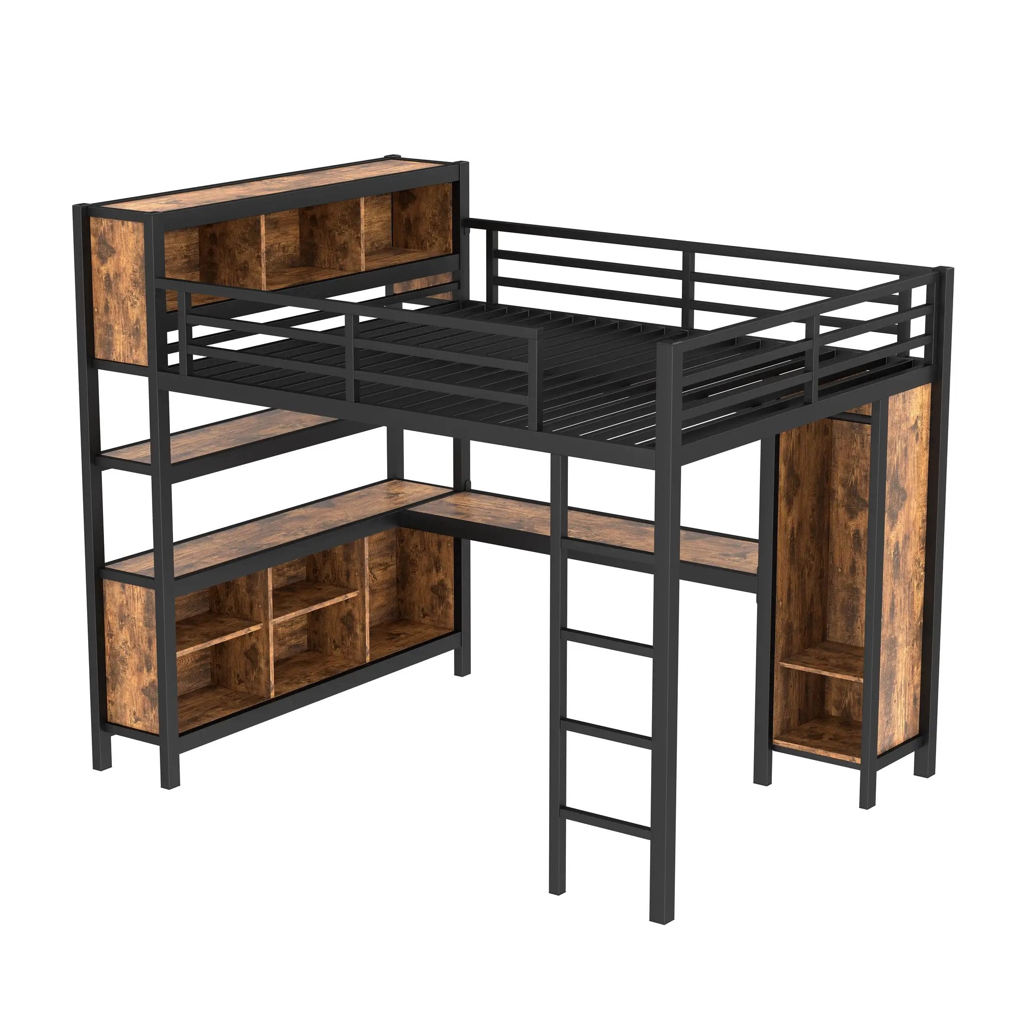 Metal Loft Bed with Wardrobe and L-Shaped Desk by HouseOfZazla