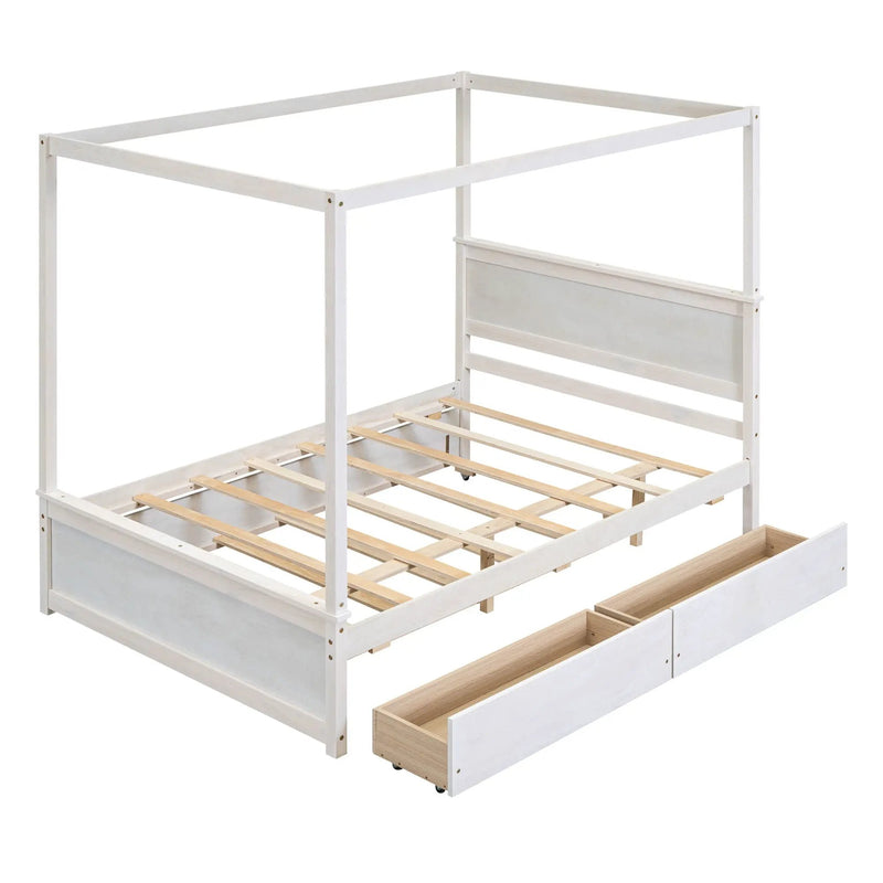 Canopy Platform Bed With Drawers, Support Slats, No Box Spring Needed by HouseOfZazla