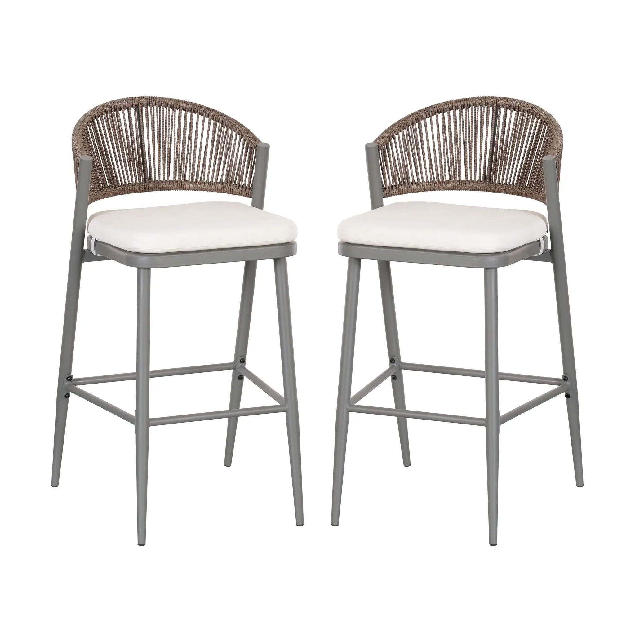 Outdoor Bar Height Metal Frame Counter Stools with Scallop-Shaped Backrest & Water-Resistant Cushions by HouseOfZazla