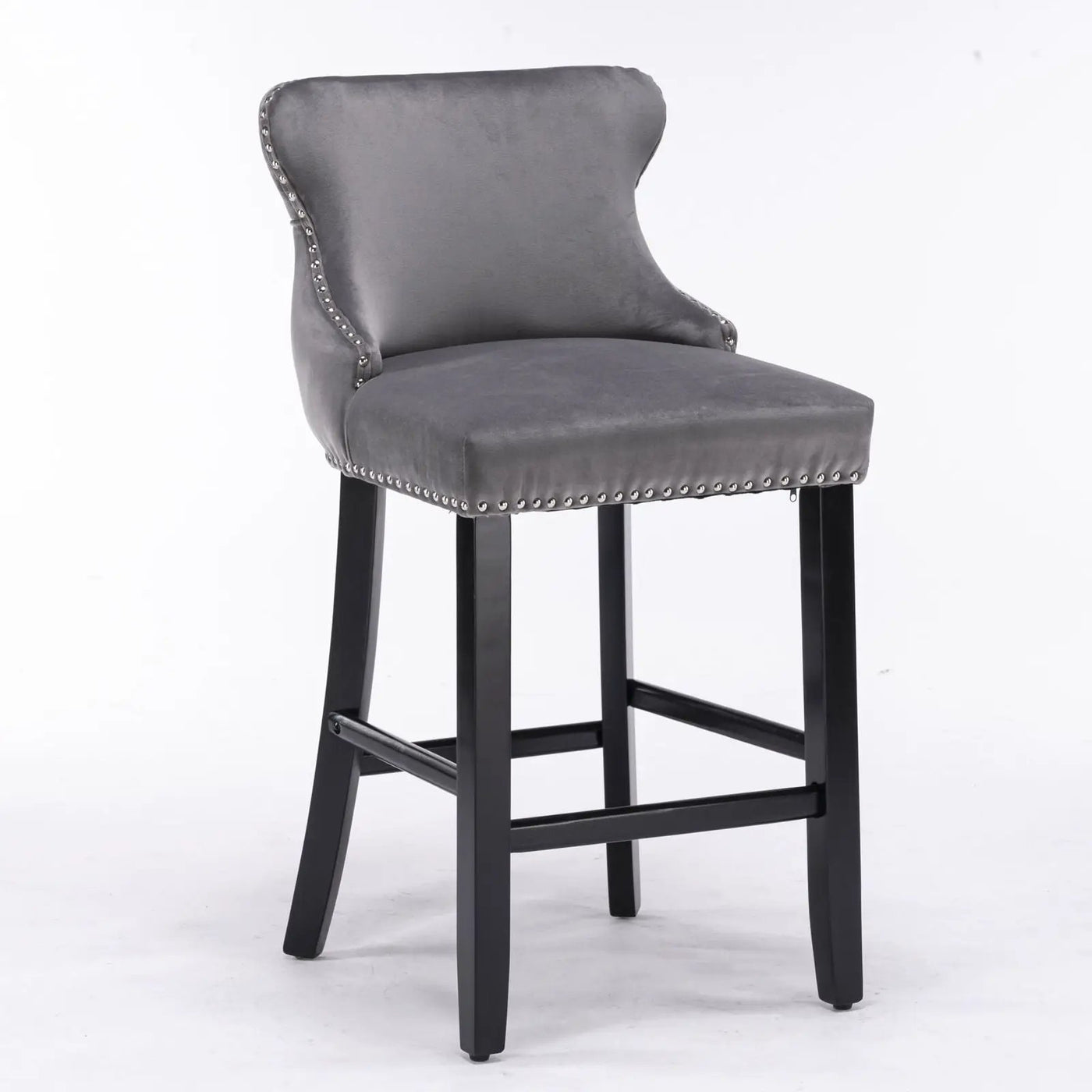 Contemporary Upholstered Wing-Back Barstools With Button Tufted Decoration And Wooden Legs, And Nailhead Trim, Leisure Style Bar Chairs, Bar Stools (Set of 2) by HouseOfZazla
