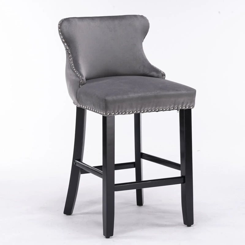Contemporary Upholstered Wing-Back Barstools With Button Tufted Decoration And Wooden Legs, And Nailhead Trim, Leisure Style Bar Chairs, Bar Stools (Set of 2) by HouseOfZazla