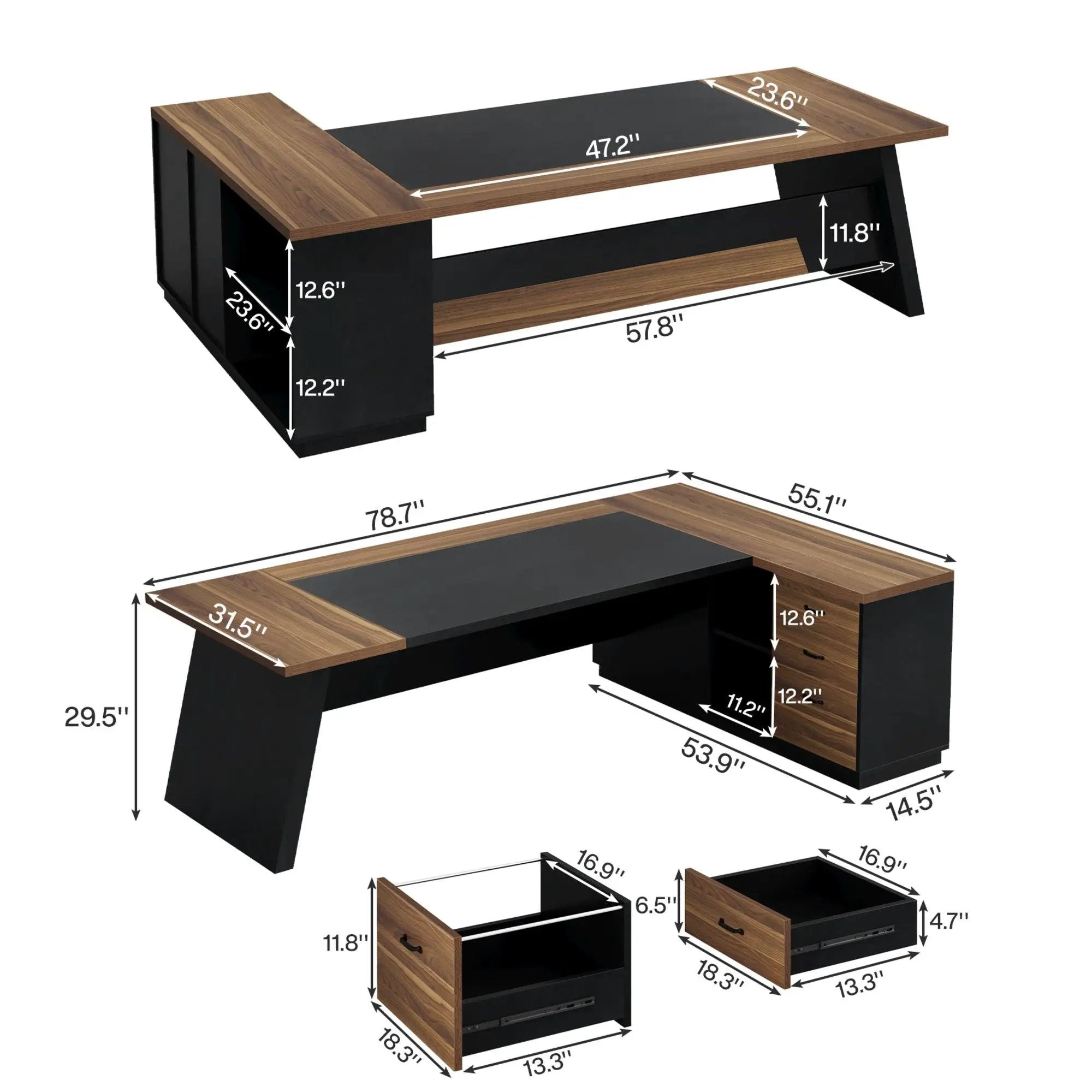 L-Shaped Executive Desk With File Cabinet & Drawers by HouseOfZazla