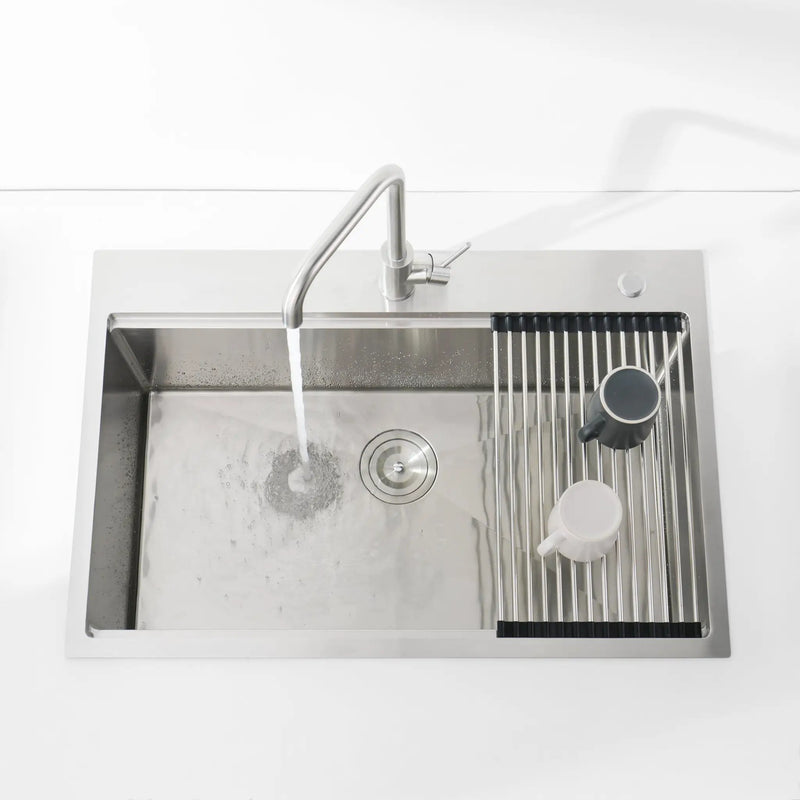 Stainless Steel Kitchen Sink, 33”x22” Single Bowl, Overmount, Brushed Finish by HouseOfZazla
