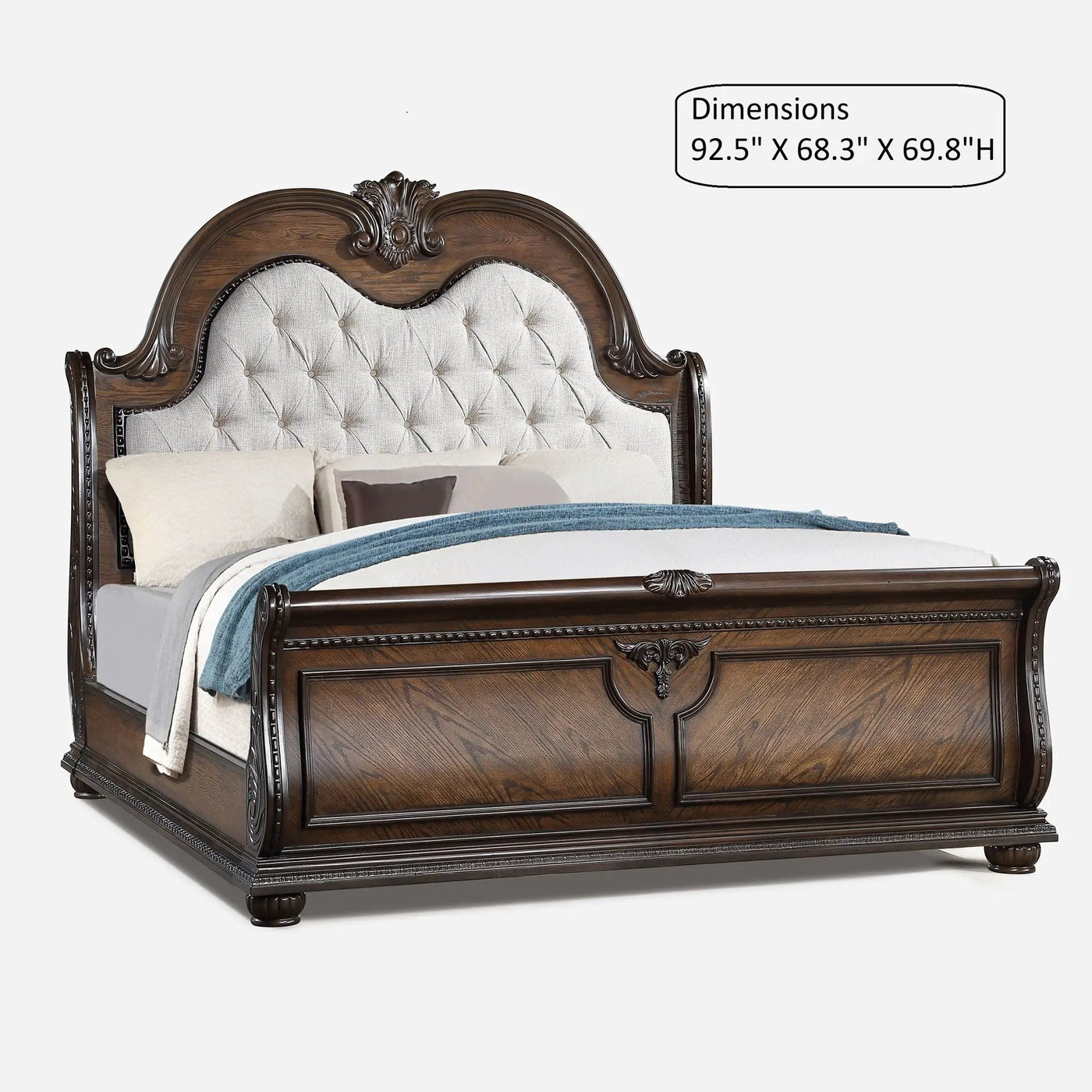 Traditional Style Button Tufted Headboard Sleigh Bed by Unique Piece Furniture