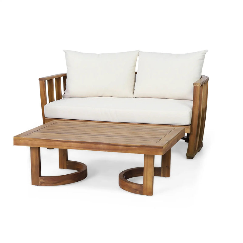 Outdoor Acacia Wood Loveseat and Coffee Table Set with Cushions by HouseOfZazla
