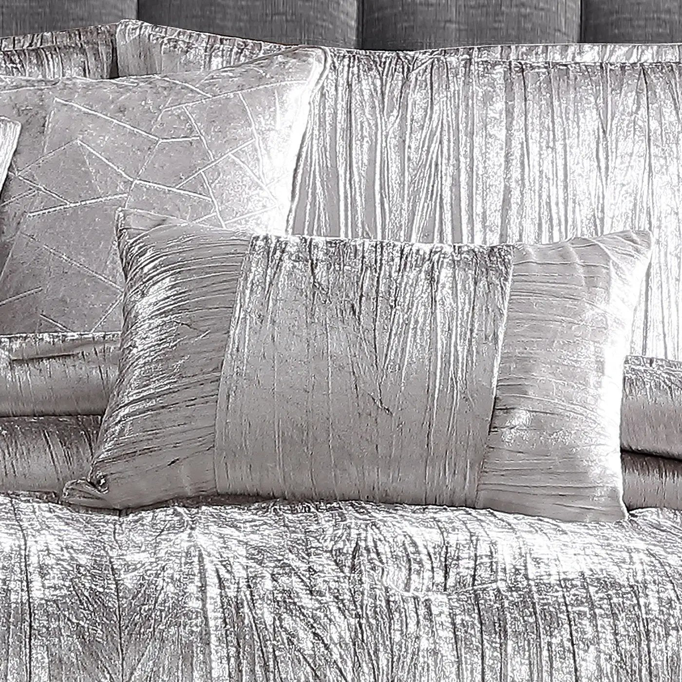 Turin Silver Crinkle Velvet 7PC Bedding Set by HouseOfZazla